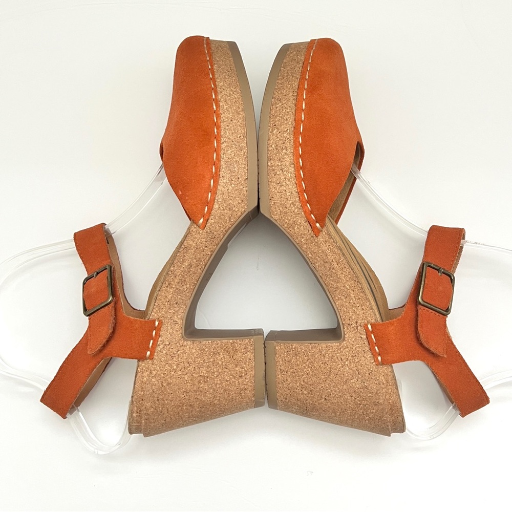 Aetrex Finley Rusty Burnt Orange Suede Leather Ankle-Strap Clog Heels 9 - Picture 2 of 14
